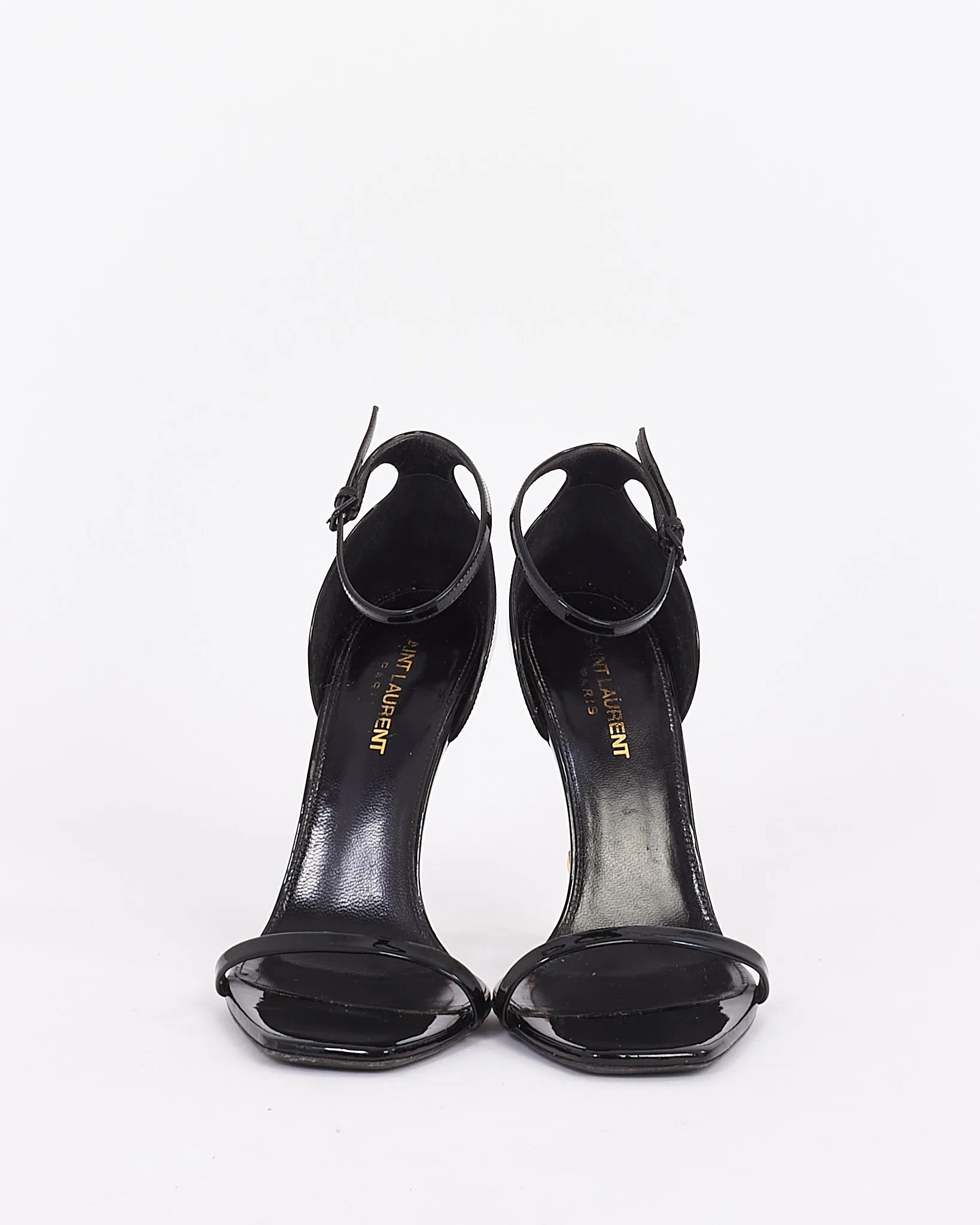 Saint Laurent Black Patent Leather YSL Opyum Sandals - 38.5