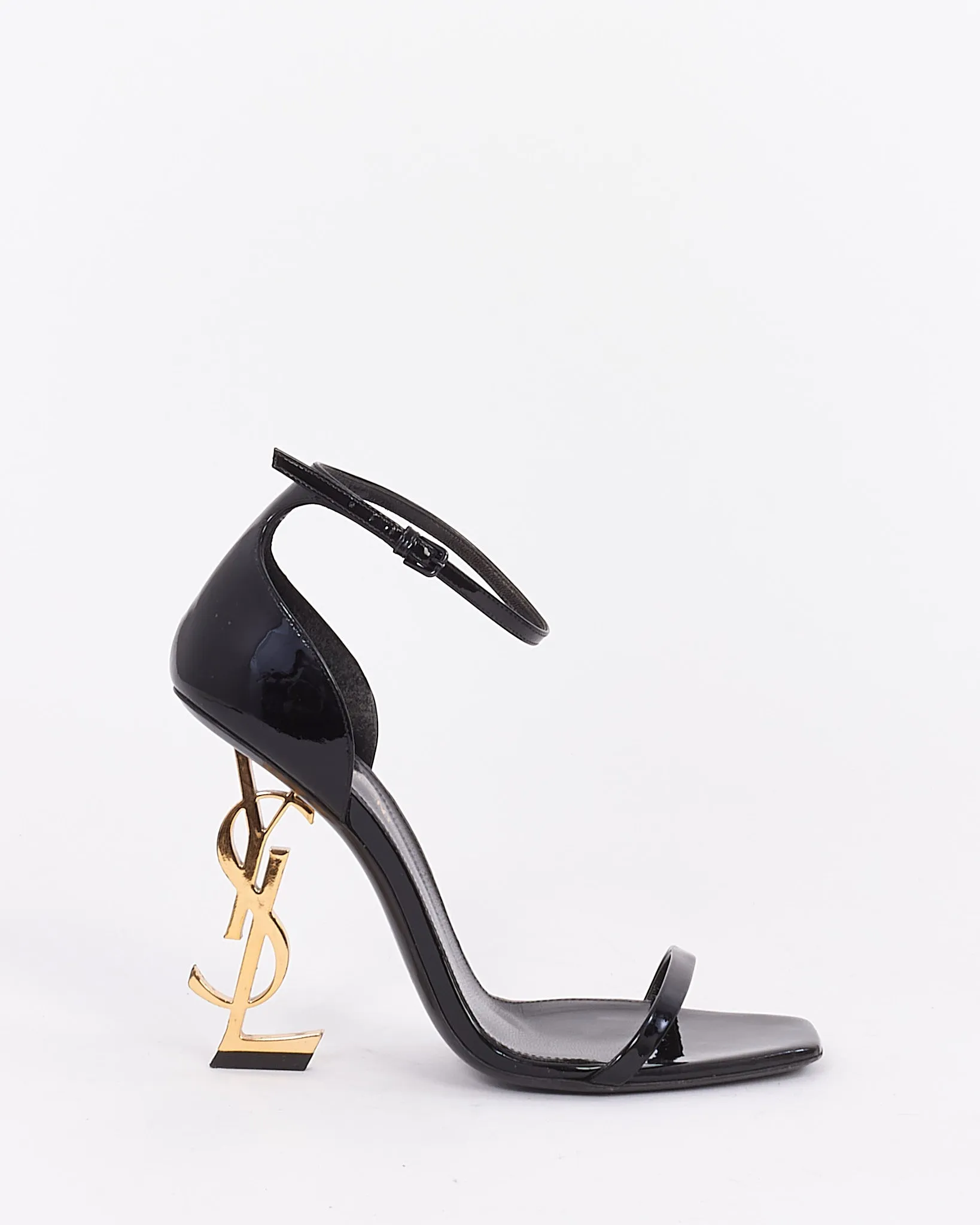 Saint Laurent Black Patent Leather YSL Opyum Sandals - 38.5