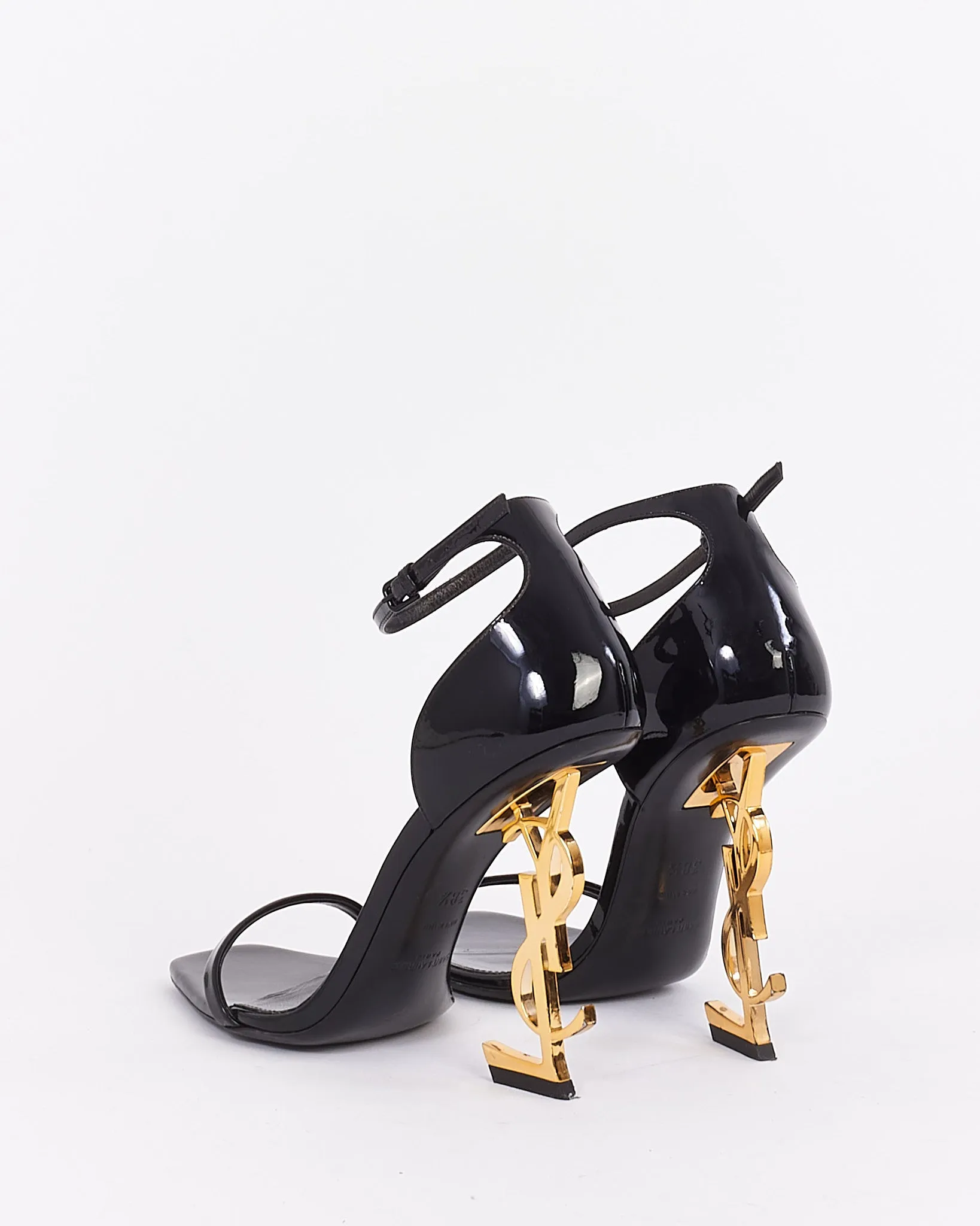 Saint Laurent Black Patent Leather YSL Opyum Sandals - 38.5