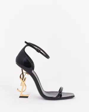 Saint Laurent Black Patent Leather YSL Opyum Sandals - 38.5