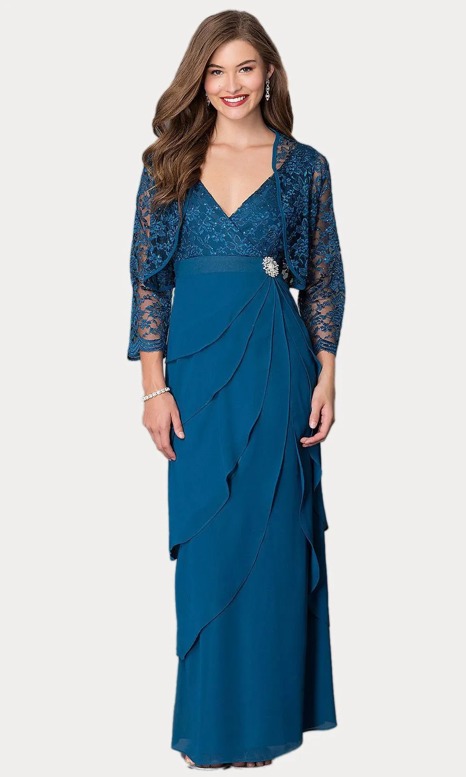Sally Fashion 8729 V-Neck Long Dress Empire Lace Chiffon Include Lace Jacket