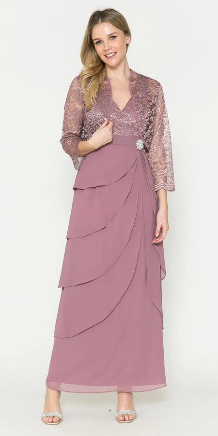 Sally Fashion 8729 V-Neck Long Dress Empire Lace Chiffon Include Lace Jacket