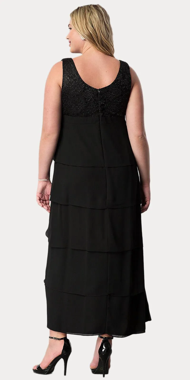 Sally Fashion 8729 V-Neck Long Dress Empire Lace Chiffon Include Lace Jacket