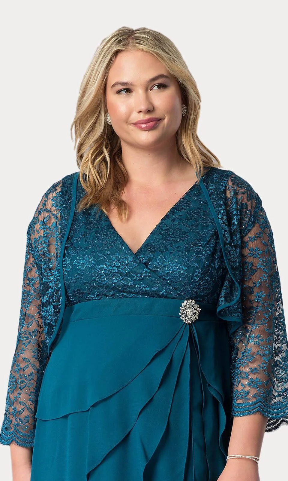 Sally Fashion 8729 V-Neck Long Dress Empire Lace Chiffon Include Lace Jacket
