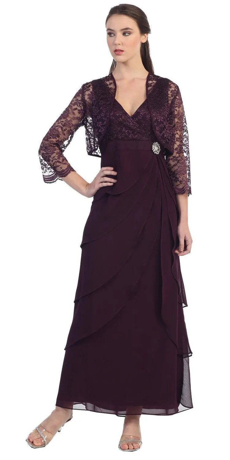 Sally Fashion 8729 V-Neck Long Dress Empire Lace Chiffon Include Lace Jacket