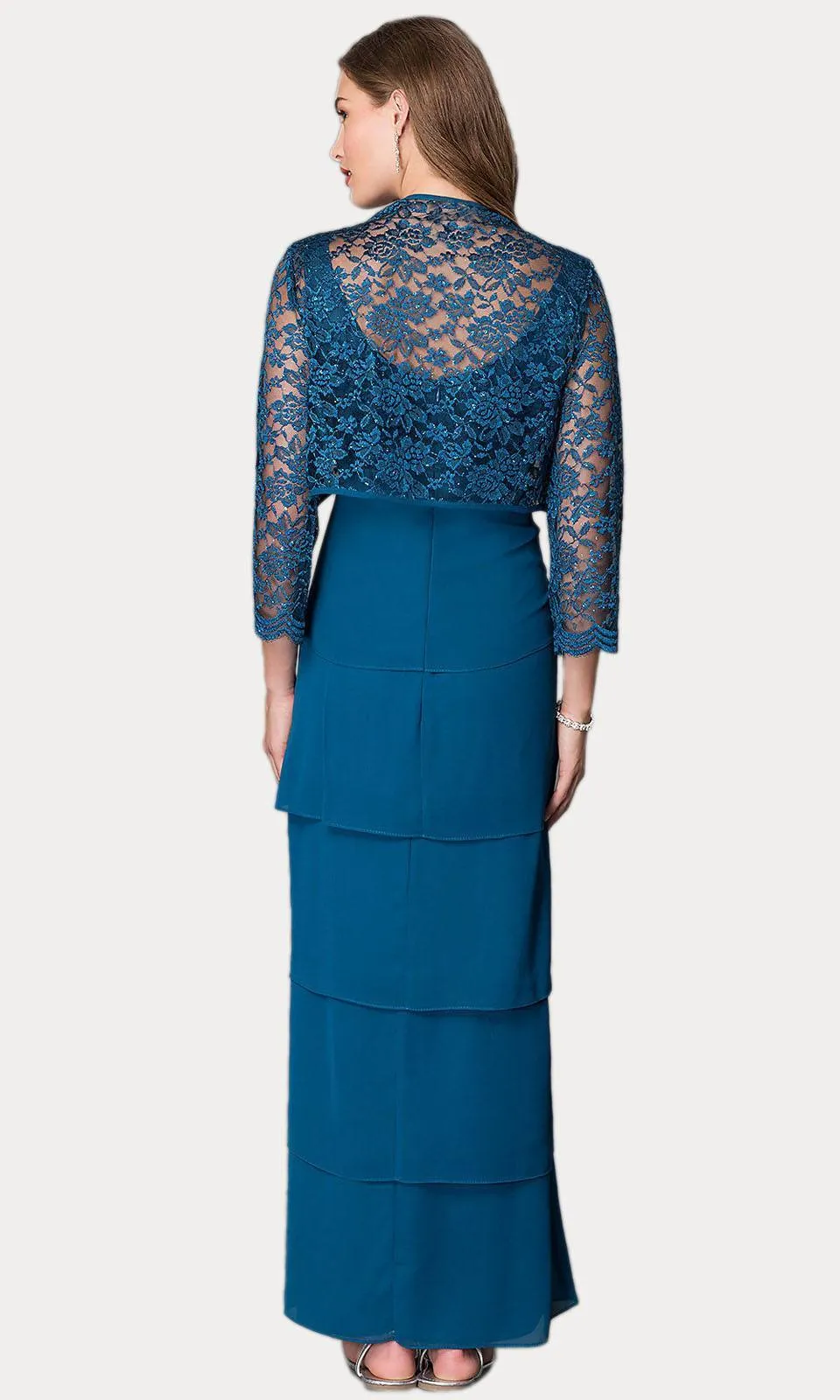 Sally Fashion 8729 V-Neck Long Dress Empire Lace Chiffon Include Lace Jacket