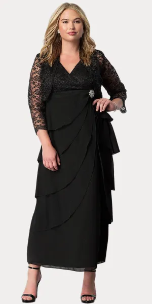 Sally Fashion 8729 V-Neck Long Dress Empire Lace Chiffon Include Lace Jacket