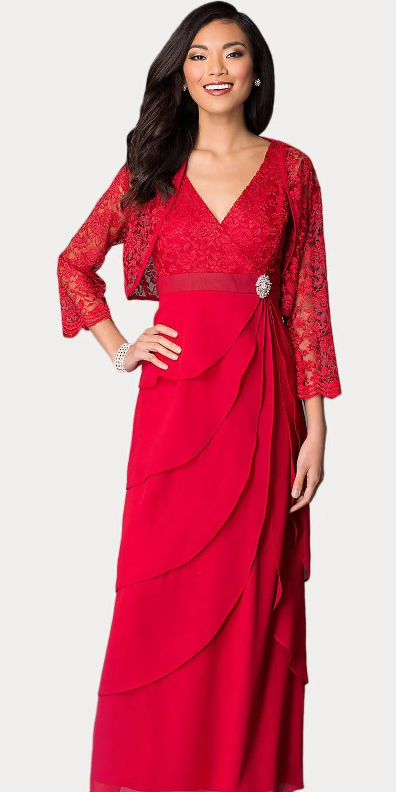 Sally Fashion 8729 V-Neck Long Dress Empire Lace Chiffon Include Lace Jacket