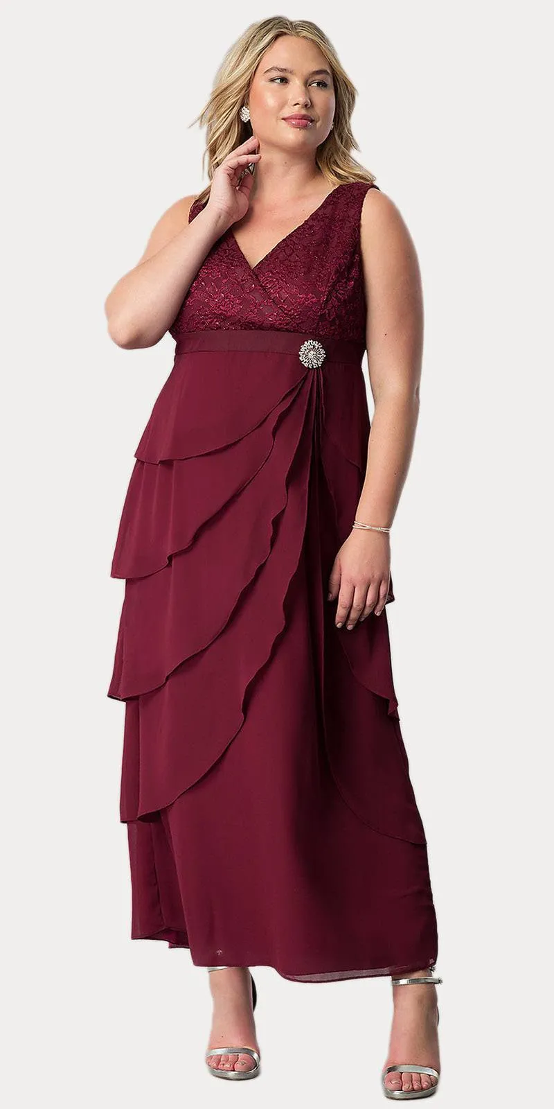Sally Fashion 8729 V-Neck Long Dress Empire Lace Chiffon Include Lace Jacket