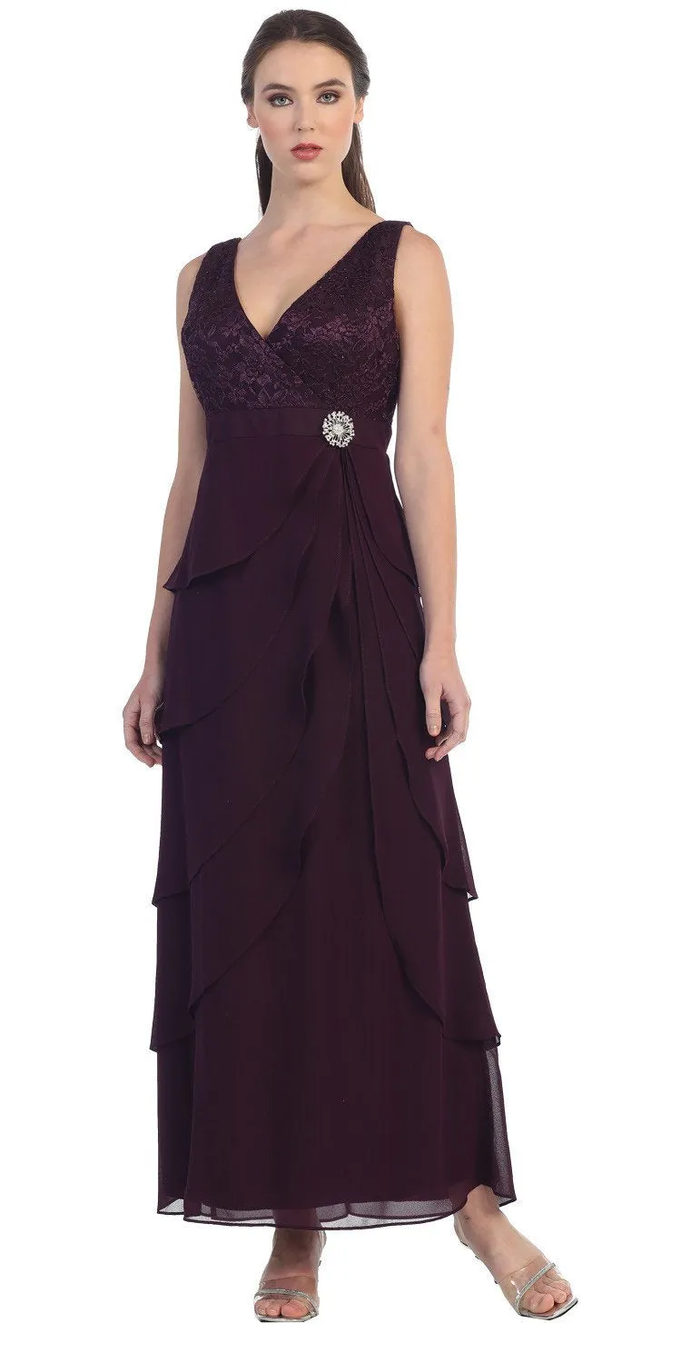 Sally Fashion 8729 V-Neck Long Dress Empire Lace Chiffon Include Lace Jacket