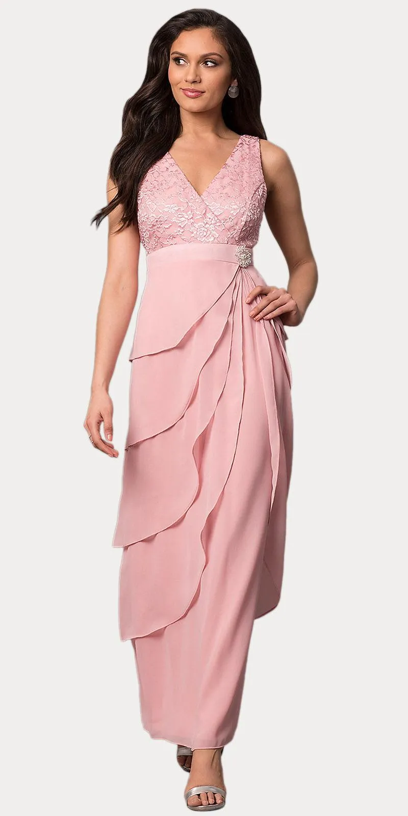 Sally Fashion 8729 V-Neck Long Dress Empire Lace Chiffon Include Lace Jacket