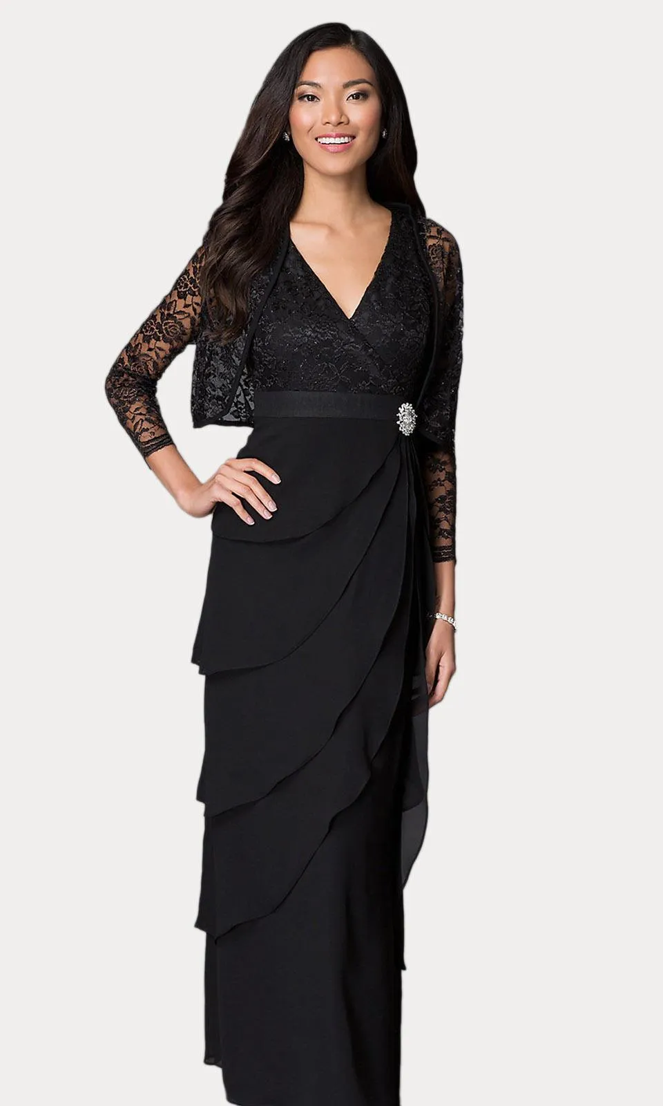 Sally Fashion 8729 V-Neck Long Dress Empire Lace Chiffon Include Lace Jacket