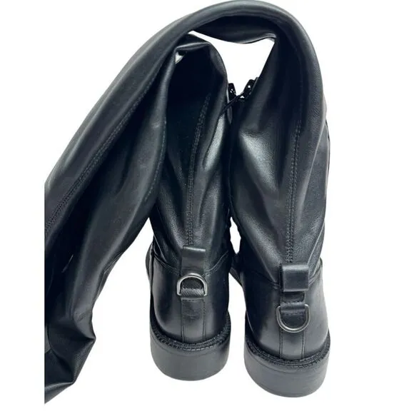 Sam Edelman Over The Knee Boots Size 7.5 Black Leather Narisa Zip Up Block Heel