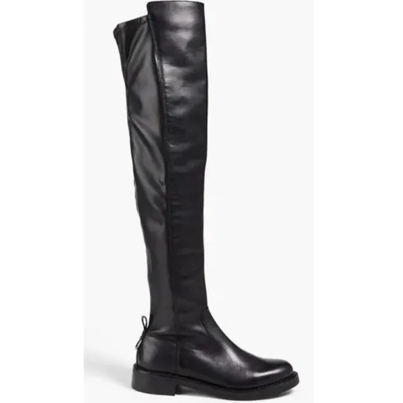 Sam Edelman Over The Knee Boots Size 7.5 Black Leather Narisa Zip Up Block Heel