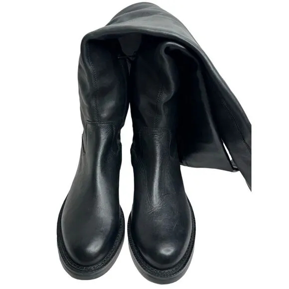 Sam Edelman Over The Knee Boots Size 7.5 Black Leather Narisa Zip Up Block Heel