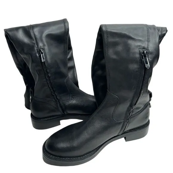 Sam Edelman Over The Knee Boots Size 7.5 Black Leather Narisa Zip Up Block Heel