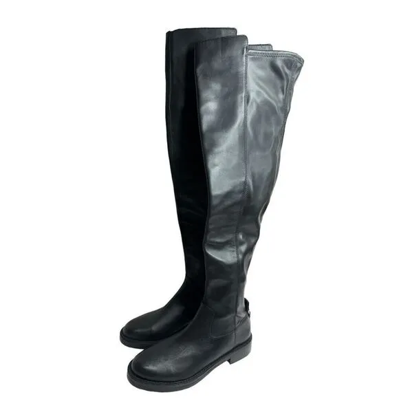 Sam Edelman Over The Knee Boots Size 7.5 Black Leather Narisa Zip Up Block Heel