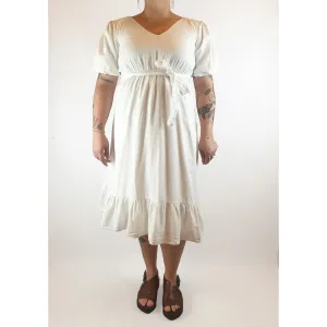 Savel pre-owned white 100% cotton white dress with waist tie size 14