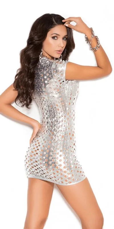 Sexy Otherworldly Silver Cutout Lam Plunge Dress