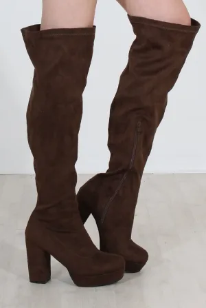 Shaia Khaki Suede Over The Knee Boots