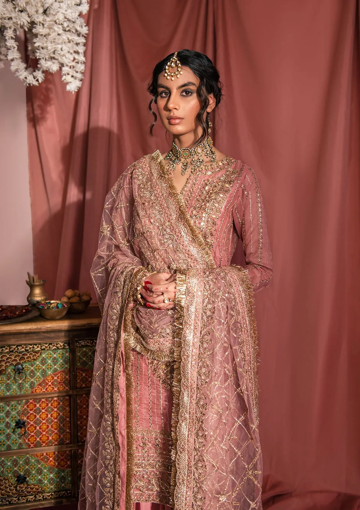 Sharara Kameez Dupatta Pink Pakistani Wedding Dress