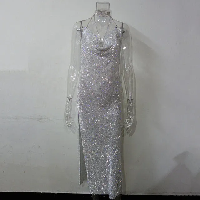 Shine Chrystal Metal Long Dress