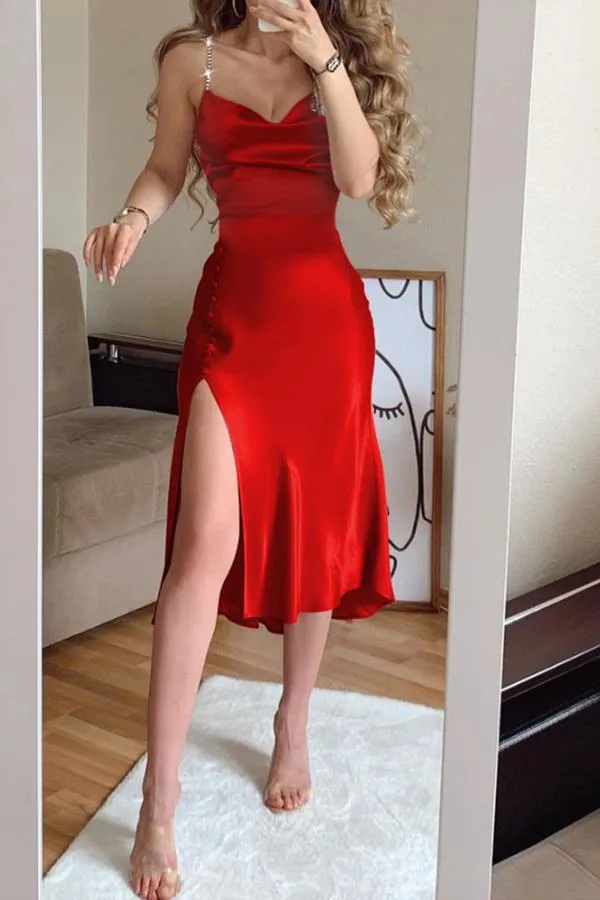 Shining Fringr Slit Straight Dress