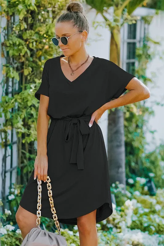 Short Sleeve Tee Waist Tie Dress