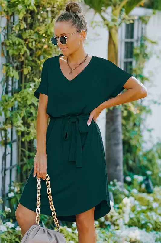 Short Sleeve Tee Waist Tie Dress