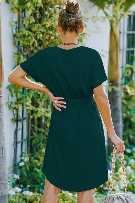Short Sleeve Tee Waist Tie Dress