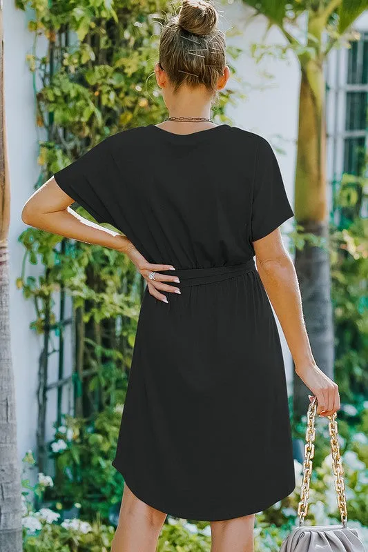 Short Sleeve Tee Waist Tie Dress