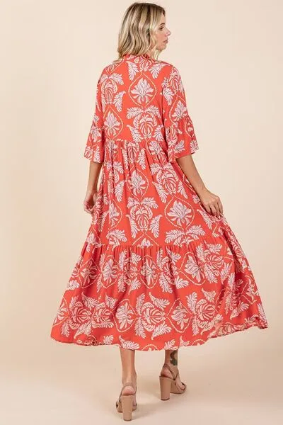Slay That Dress Abstract Leaf Print Tiered Ruffle Dress