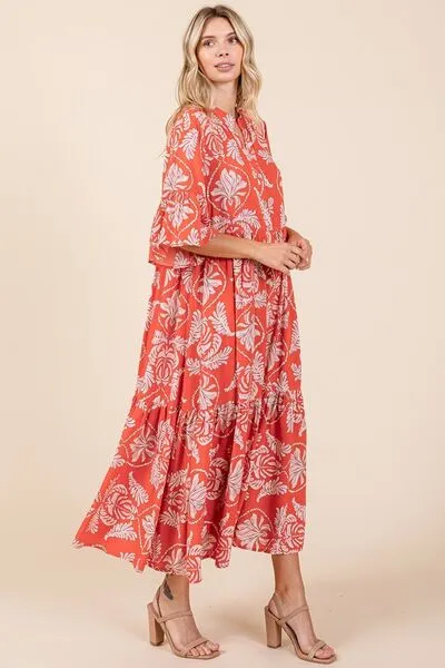 Slay That Dress Abstract Leaf Print Tiered Ruffle Dress