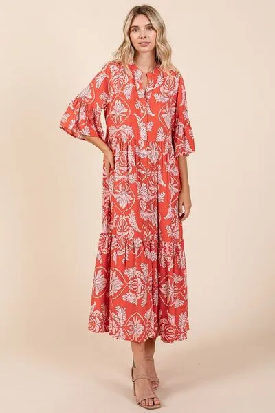 Slay That Dress Abstract Leaf Print Tiered Ruffle Dress