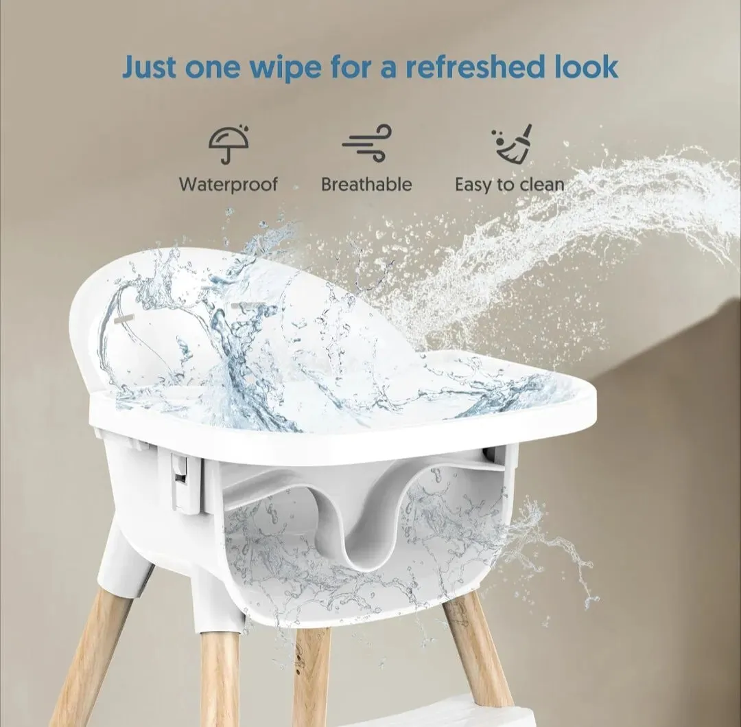 Sleek Easy-Clean & Ergonomic Baby High Chair | Removable Tray | 5 Pt Safety Harness | White