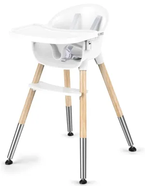 Sleek Easy-Clean & Ergonomic Baby High Chair | Removable Tray | 5 Pt Safety Harness | White