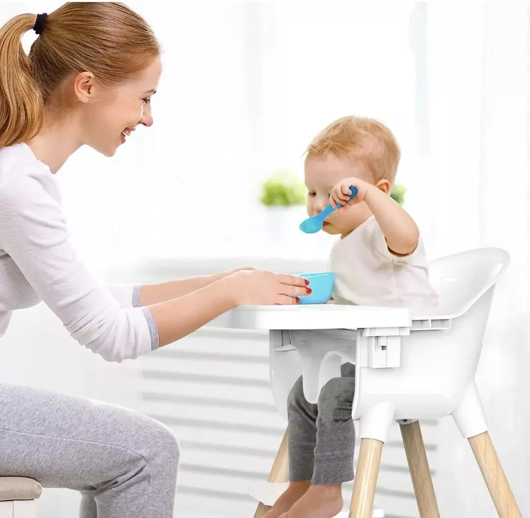 Sleek Easy-Clean & Ergonomic Baby High Chair | Removable Tray | 5 Pt Safety Harness | White