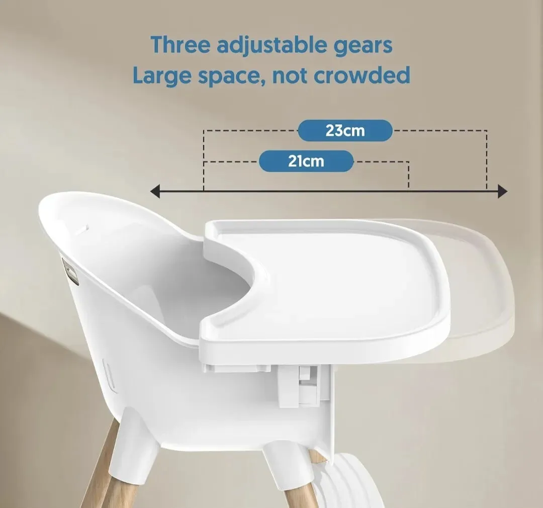 Sleek Easy-Clean & Ergonomic Baby High Chair | Removable Tray | 5 Pt Safety Harness | White