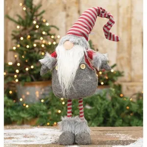 Small Standing Plush Red and Gray Gnome Santa