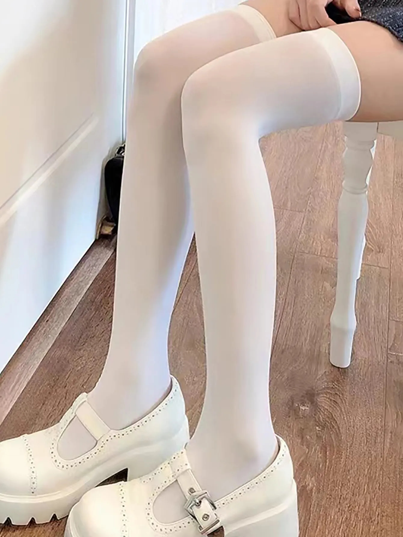 Solid Over The Knee Socks - White