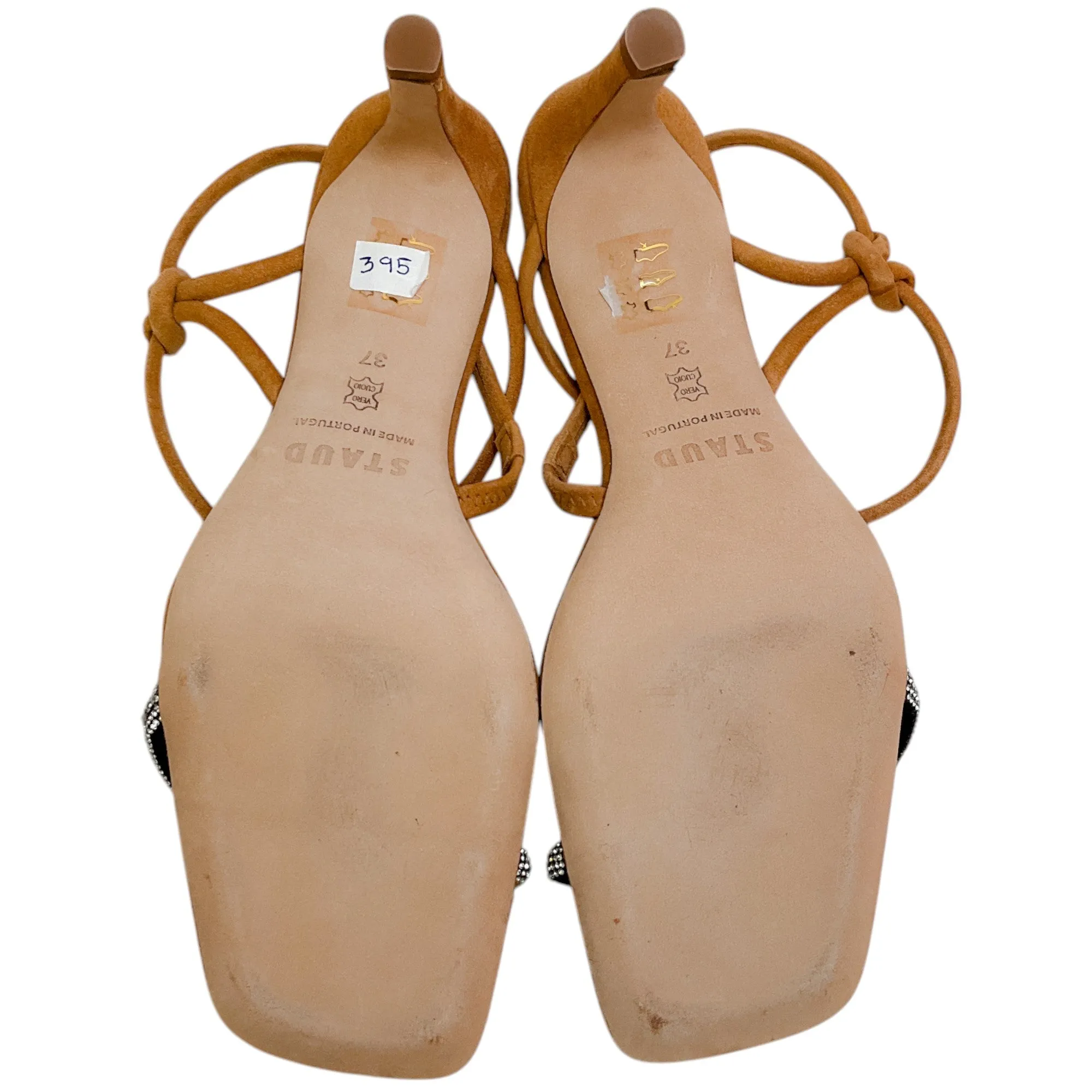 Staud Cashew Suede Laurel Crystal Heel Sandals