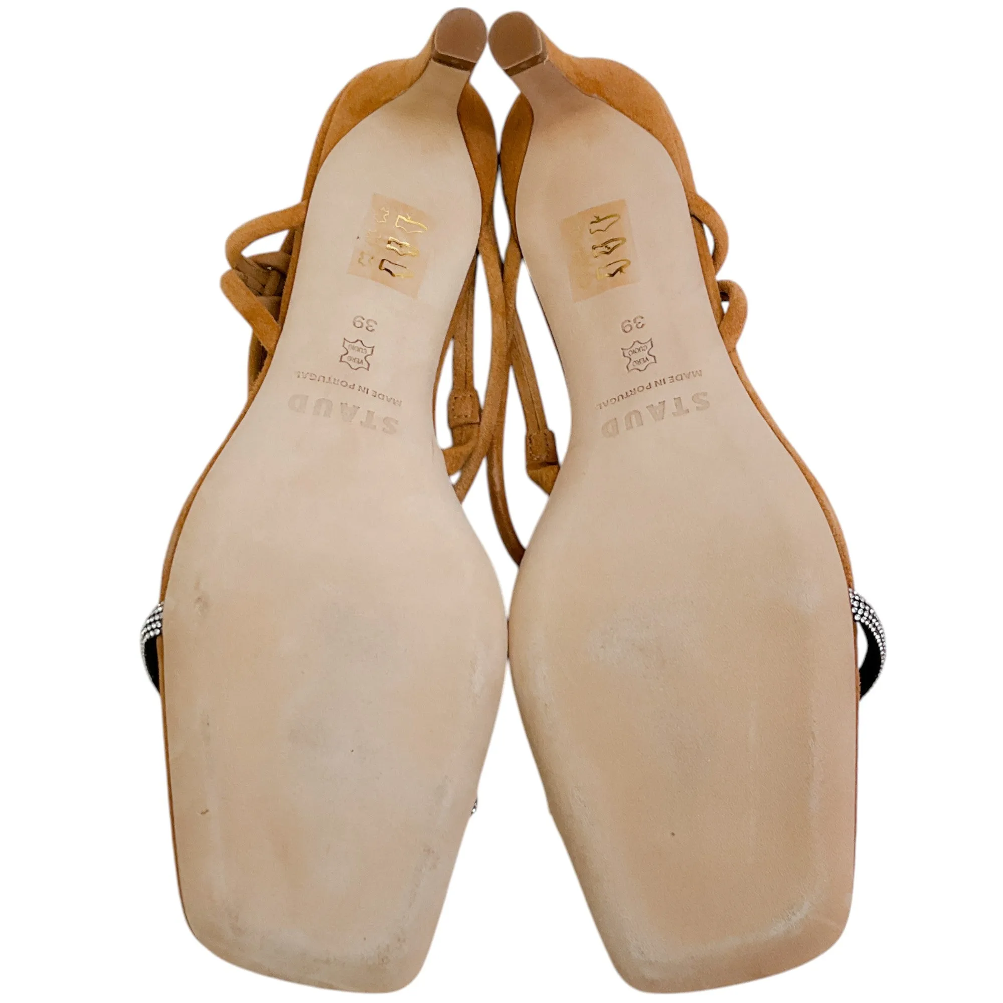 Staud Cashew Suede Laurel Crystal Heel Sandals