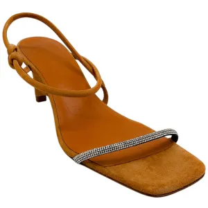 Staud Cashew Suede Laurel Crystal Heel Sandals