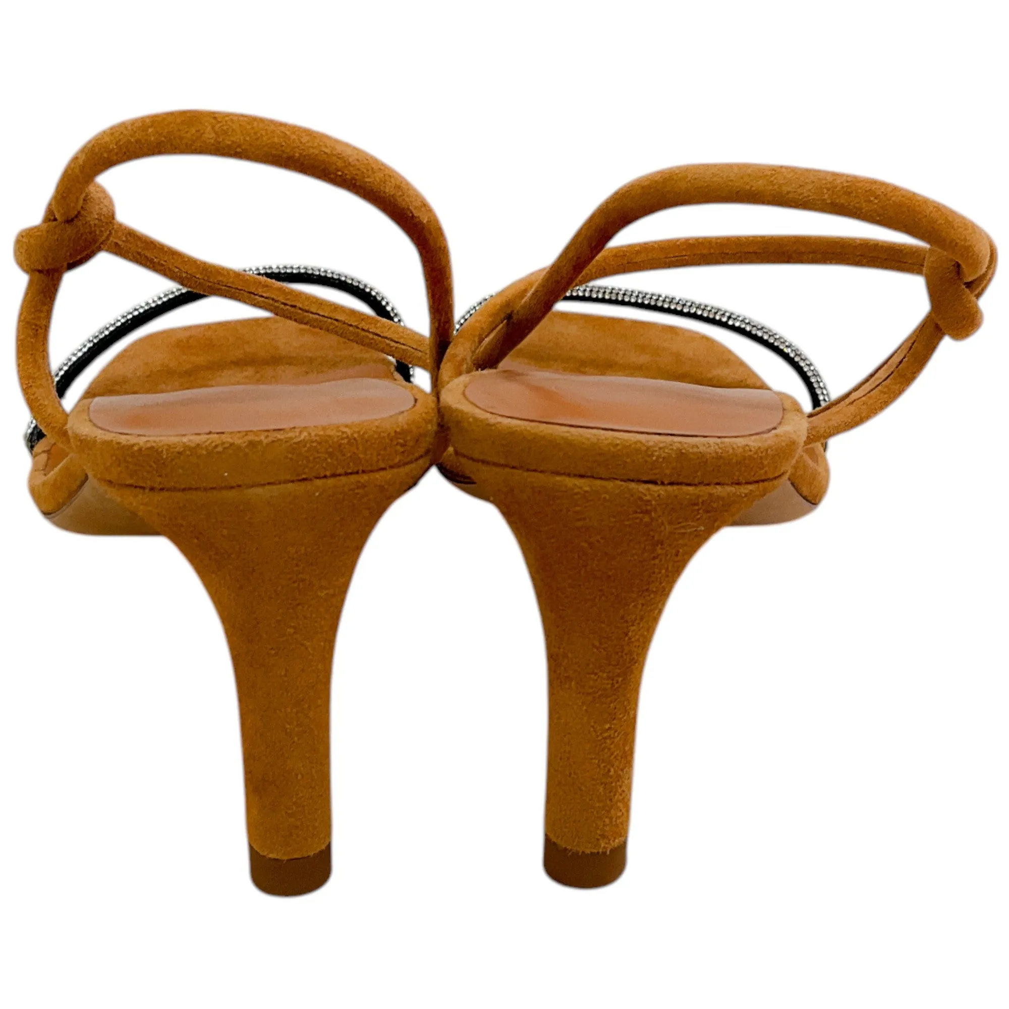 Staud Cashew Suede Laurel Crystal Heel Sandals