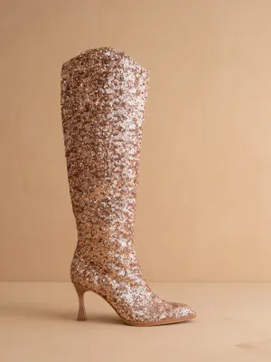 The Jewel | Rose Gold Knee High Sequin Boot
