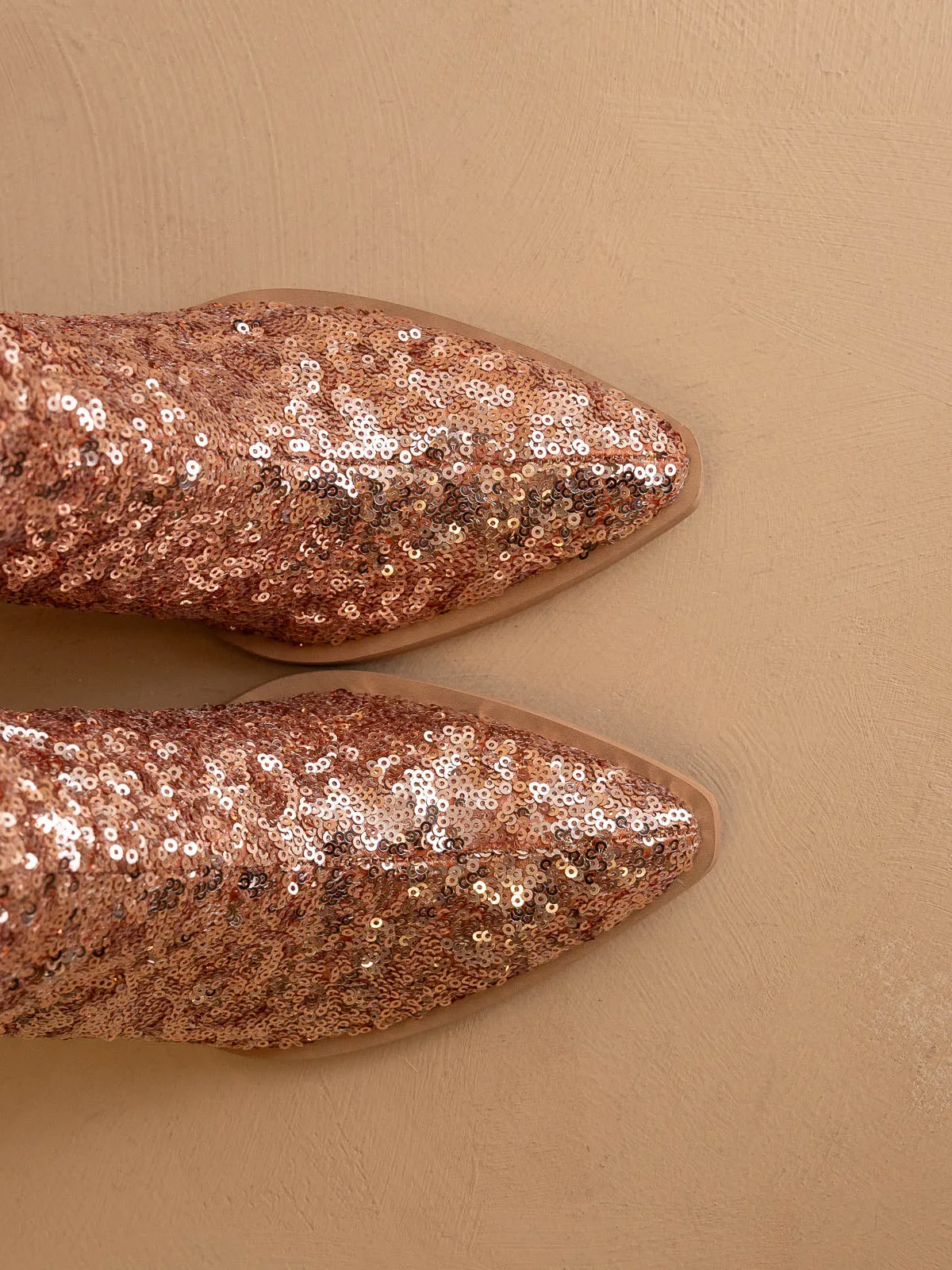 The Jewel | Rose Gold Knee High Sequin Boot