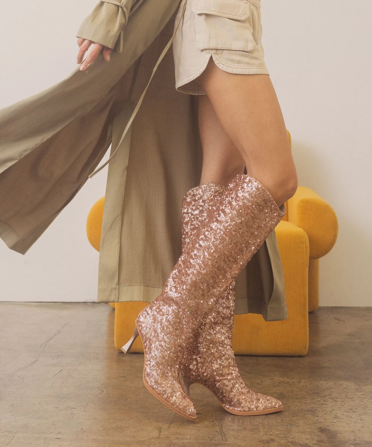 The Jewel | Rose Gold Knee High Sequin Boot