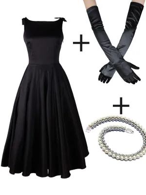 The Marvelous Mrs.Maisel Same Style Little Black Dress Set With Necklace And GLoves