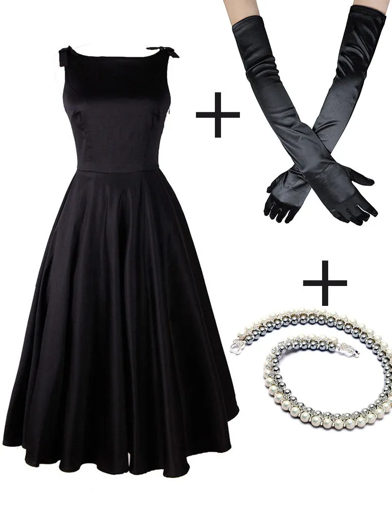 The Marvelous Mrs.Maisel Same Style Little Black Dress Set With Necklace And GLoves