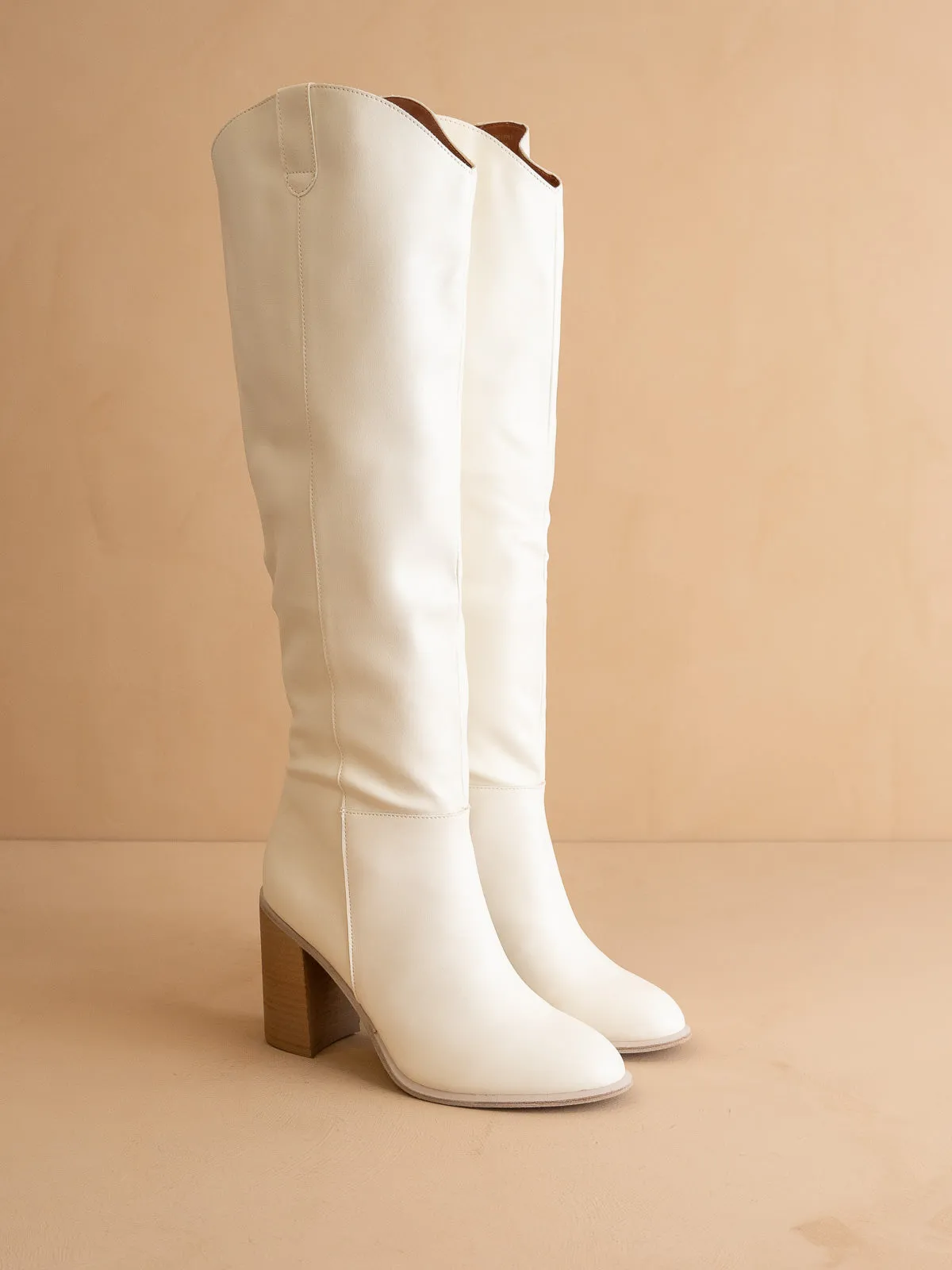 The Stephanie | White  Knee-High Boots